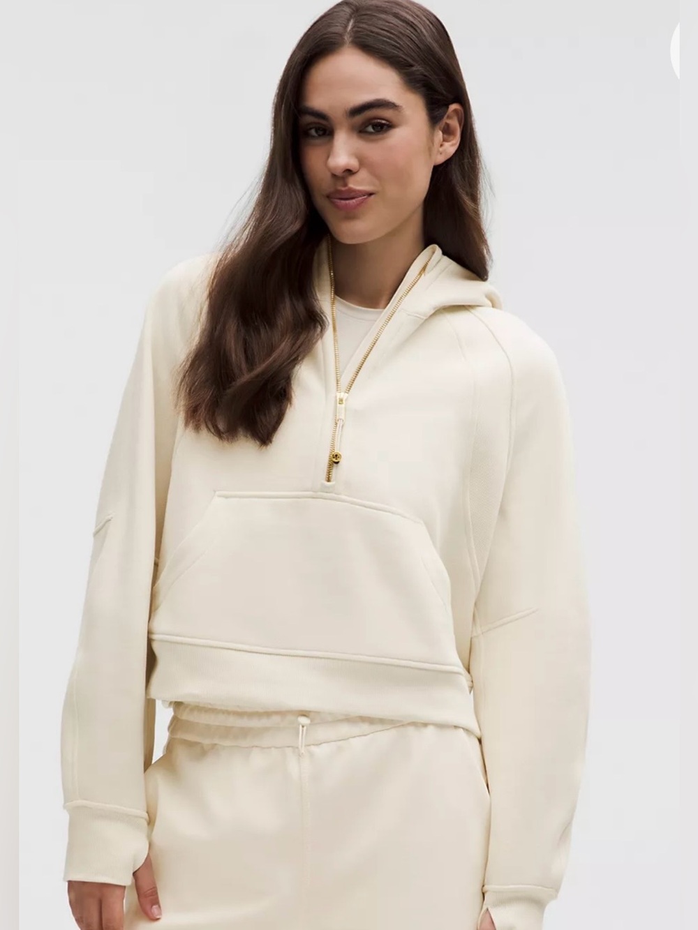 Lululemon Scuba Oversized Half-Zip Hoodie — Bone (M/L) Special Edition Gold Zip